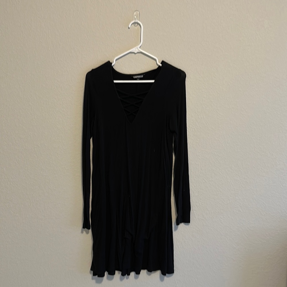 Express Long Sleeve Dress with Crisscross Detail on Front